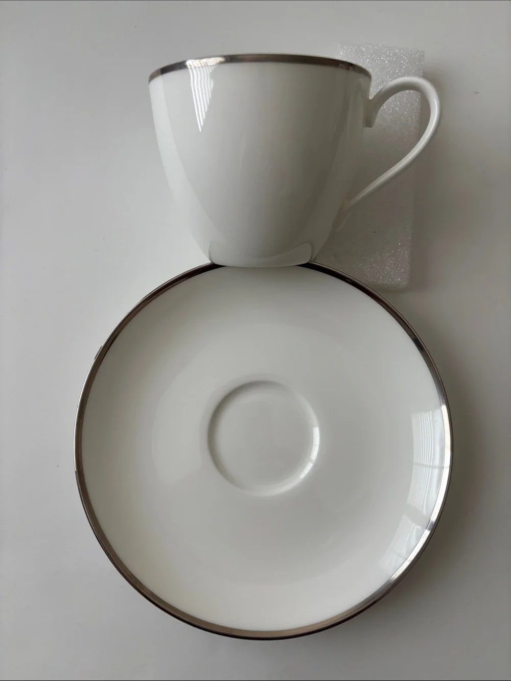 TiFFANY & CO Flat Demitasse Cup & Saucer Set Palladium Band with Platinum Trim